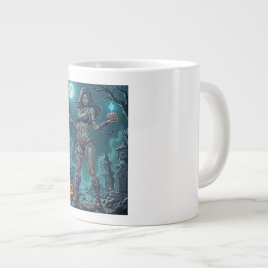 Halloween Leckerei oder Zombie Girlfriend w Brains Jumbo-Tasse (Vorderseite Rechts)