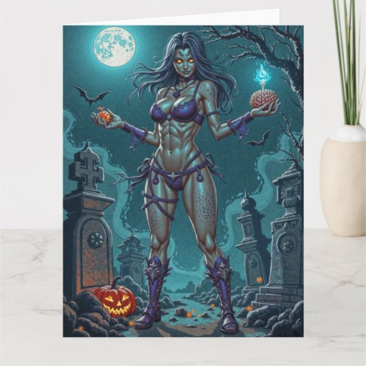 Halloween Leckerei oder Zombie Girlfriend w Brains Karte (Vorderseite)