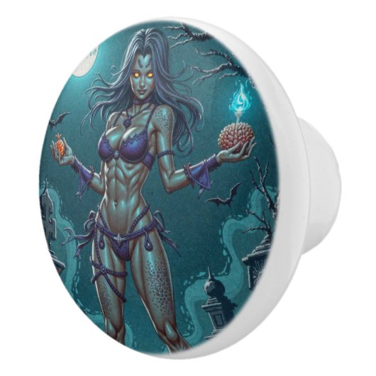 Halloween Leckerei oder Zombie Girlfriend w Brains Keramikknauf (Rechts)