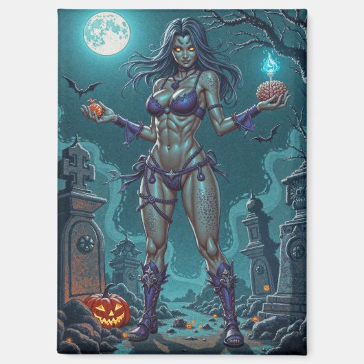 Halloween Leckerei oder Zombie Girlfriend w Brains Magnet (Vorderseite)