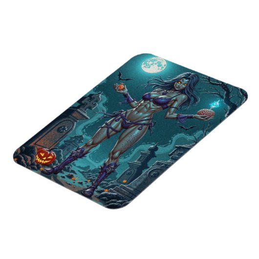 Halloween Leckerei oder Zombie Girlfriend w Brains Magnet (Linke Seite)