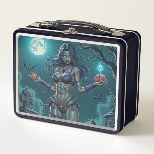 Halloween Leckerei oder Zombie Girlfriend w Brains Metall Brotdose (Vorderseite)