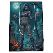 Halloween Leckerei oder Zombie Girlfriend w Brains Mittlere Geschenktüte (Rückseite)