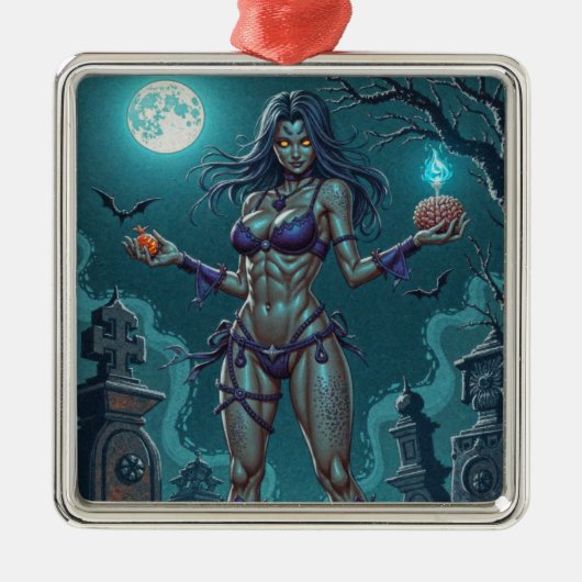 Halloween Leckerei oder Zombie Girlfriend w Brains Ornament Aus Metall (Vorne)