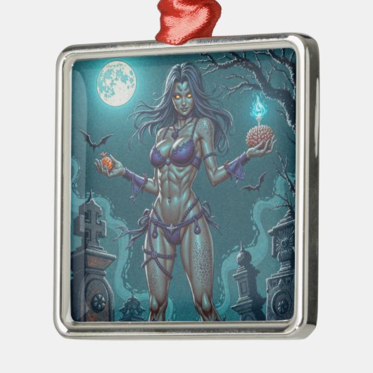 Halloween Leckerei oder Zombie Girlfriend w Brains Ornament Aus Metall (Links)