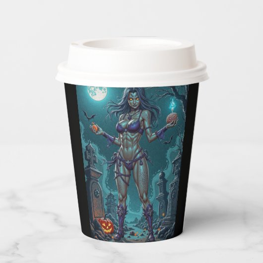 Halloween Leckerei oder Zombie Girlfriend w Brains Pappbecher (Rückseite)