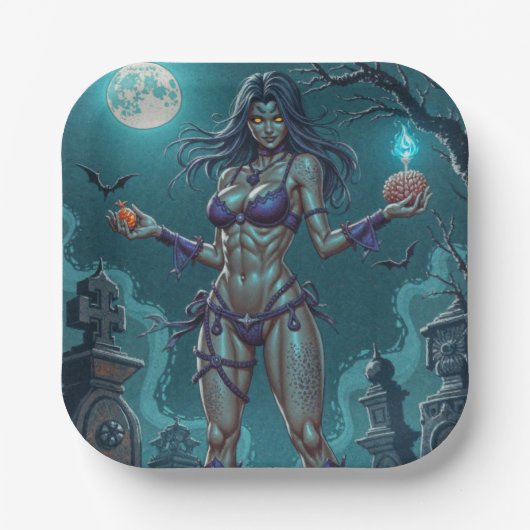 Halloween Leckerei oder Zombie Girlfriend w Brains Pappteller (Vorderseite)