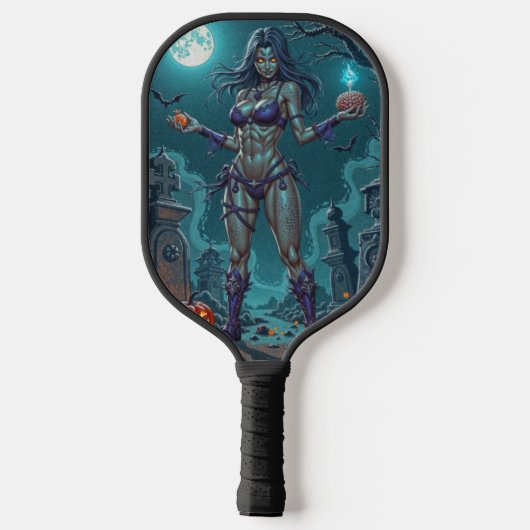 Halloween Leckerei oder Zombie Girlfriend w Brains Pickleball Schläger (Rückseite)