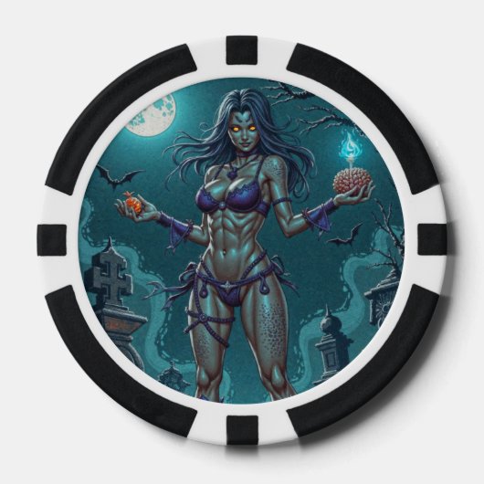 Halloween Leckerei oder Zombie Girlfriend w Brains Pokerchips (Vorderseite)