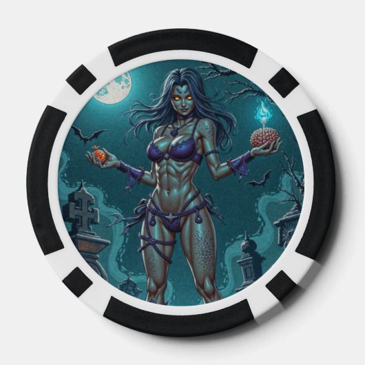 Halloween Leckerei oder Zombie Girlfriend w Brains Pokerchips (Rückseite)