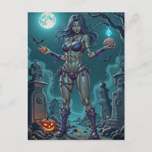 Halloween Leckerei oder Zombie Girlfriend w Brains Postkarte (Vorderseite)