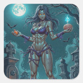 Halloween Leckerei oder Zombie Girlfriend w Brains Quadratischer Aufkleber (Vorderseite)
