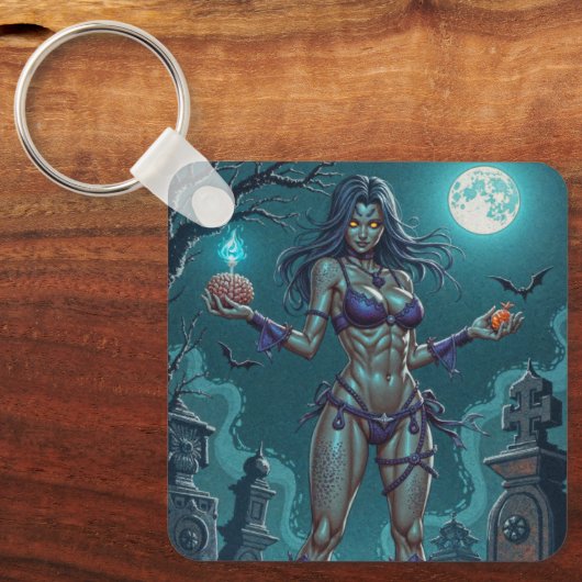 Halloween Leckerei oder Zombie Girlfriend w Brains Schlüsselanhänger (Vorderseite)
