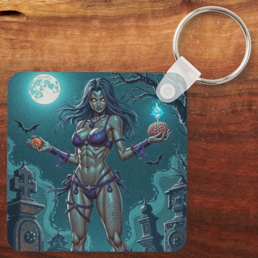 Halloween Leckerei oder Zombie Girlfriend w Brains Schlüsselanhänger (Rückseite)