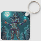 Halloween Leckerei oder Zombie Girlfriend w Brains Schlüsselanhänger (Rückseite)