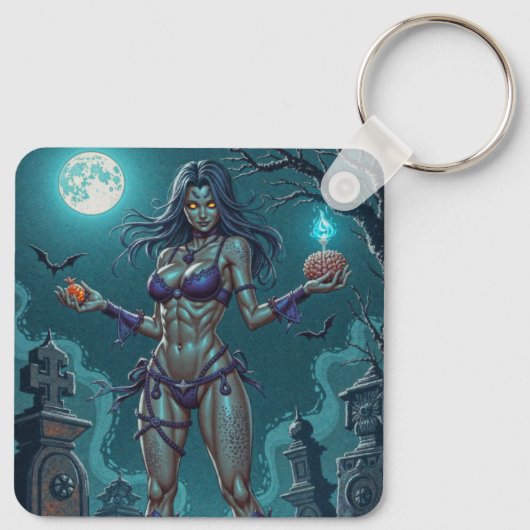Halloween Leckerei oder Zombie Girlfriend w Brains Schlüsselanhänger (Rückseite)
