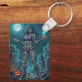 Halloween Leckerei oder Zombie Girlfriend w Brains Schlüsselanhänger (Rückseite)