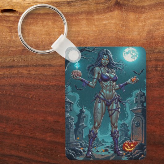 Halloween Leckerei oder Zombie Girlfriend w Brains Schlüsselanhänger (Vorderseite)