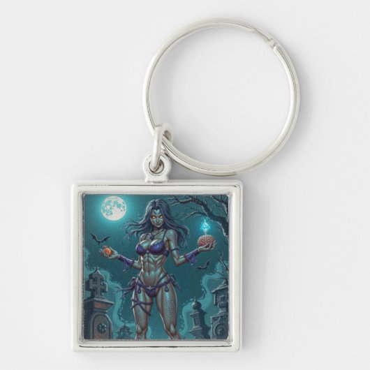 Halloween Leckerei oder Zombie Girlfriend w Brains Schlüsselanhänger (Vorne)