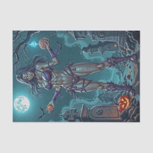 Halloween Leckerei oder Zombie Girlfriend w Brains Seidenpapier (Vorderseite)