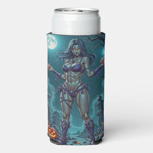 Halloween Leckerei oder Zombie Girlfriend w Brains Selters Dosenkühler (Seltzer Rückseite)