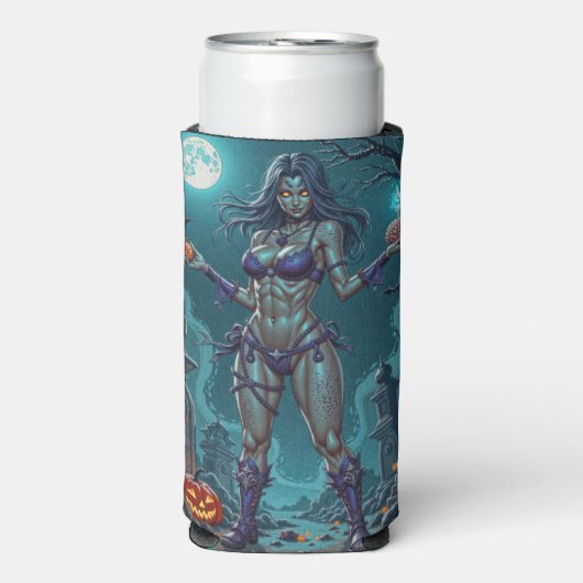 Halloween Leckerei oder Zombie Girlfriend w Brains Selters Dosenkühler (Seltzer Vorderseite)