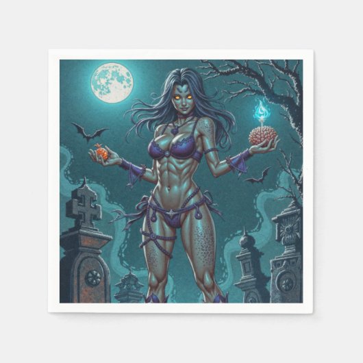 Halloween Leckerei oder Zombie Girlfriend w Brains Serviette (Vorderseite)