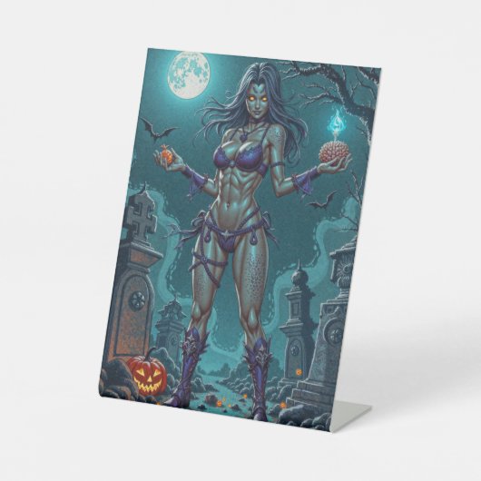 Halloween Leckerei oder Zombie Girlfriend w Brains Sockelschild (Vorderseite)