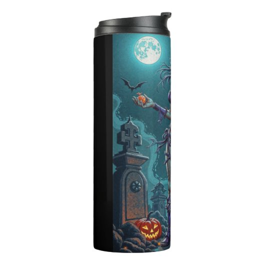 Halloween Leckerei oder Zombie Girlfriend w Brains Thermosbecher (Nach links gedreht)