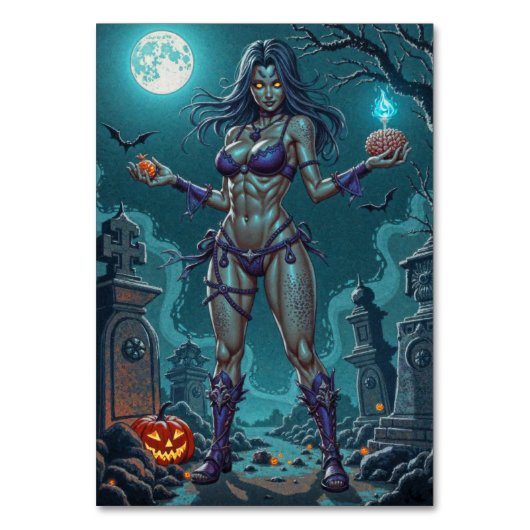 Halloween Leckerei oder Zombie Girlfriend w Brains Tischnummer (Vorderseite)