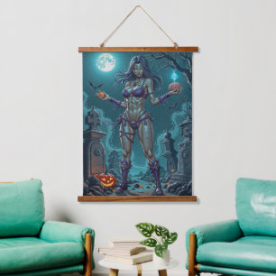 Halloween Leckerei oder Zombie Girlfriend w Brains Wandteppich Mit Holzrahmen
