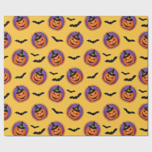 Halloween-Leckereien Jack-O-Lantern & Fledermäuse Geschenkpapier