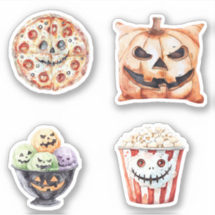 Halloween-Leckereien Popcorn Pizza Eiscreme Kürbis Aufkleber
