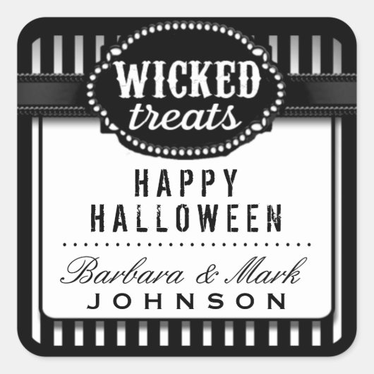 Halloween-Leckereien Schwarz-Weiß-Streifen Quadratischer Aufkleber (Vorderseite)