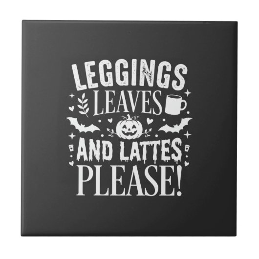 Halloween Leggings Blätter und Lattes Herbst Kaffe Fliese (Vorderseite)