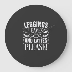 Halloween Leggings Blätter und Lattes Herbst Kaffe Große Wanduhr