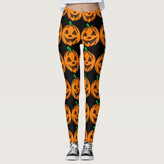 Halloween Leggings Jack-O-Lanterns Orange Pumpkins (Vorderseite)