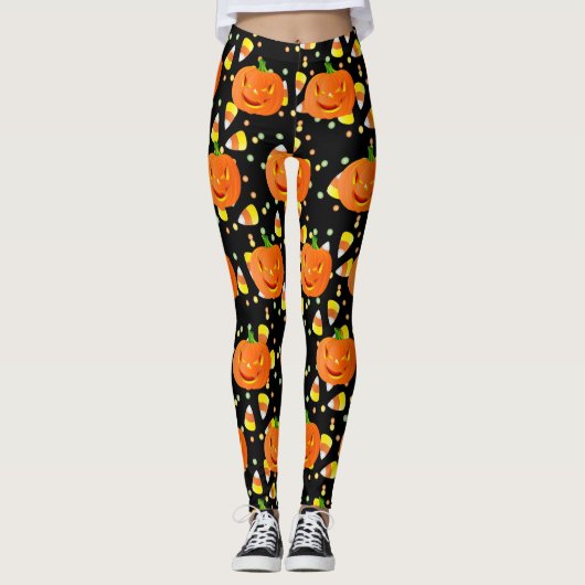 Halloween Leggings Jack-O-Lanterns Orange Pumpkins (Vorderseite)