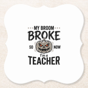 Halloween Lehrer Besen Brach Vintage-Kürbis-Design Untersetzer