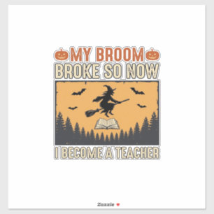 Halloween-Lehrer-Besen-Bruch-Vintage-Design_1 Aufkleber