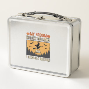 Halloween-Lehrer-Besen-Bruch-Vintage-Design_1 Metall Brotdose