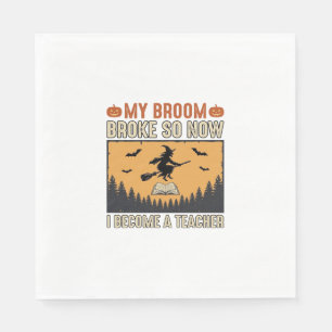 Halloween-Lehrer-Besen-Bruch-Vintage-Design_1 Serviette