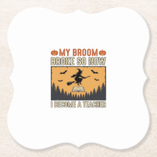 Halloween-Lehrer-Besen-Bruch-Vintage-Design_1 Untersetzer