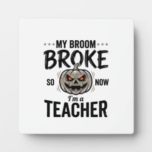 Halloween-Lehrer-Besen-Bruch-Vintage-Kürbis-Design Fotoplatte