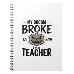 Halloween-Lehrer-Besen-Bruch Vintage-Kürbis-Design Notizblock