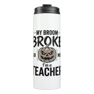 Halloween-Lehrer-Besen-Bruch-Vintage-Kürbis-Design Thermosbecher