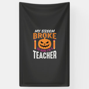 Halloween-Lehrer-Besen-Zerbrochener-Kürbis-Design Banner