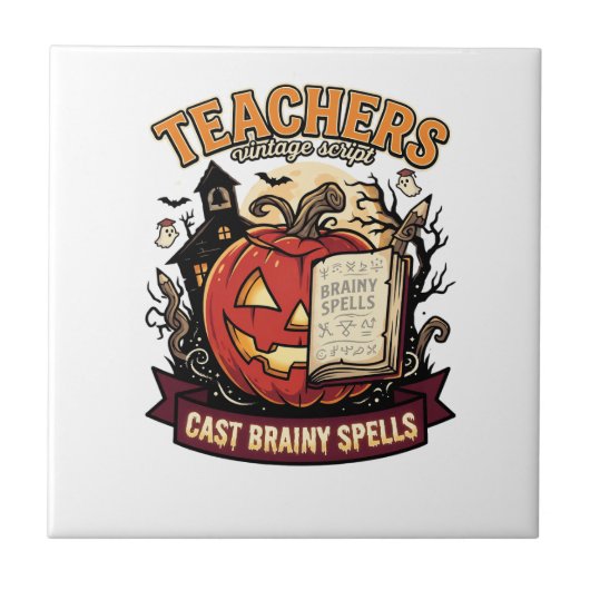 Halloween-Lehrer-Gehirn-Magie Fliese (Vorderseite)