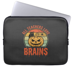 Halloween-Lehrer Gehirne Vintage Kürbis Eule Laptopschutzhülle