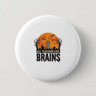 Halloween-Lehrer-Gehirne Vintage-Vektordesign_1 Button